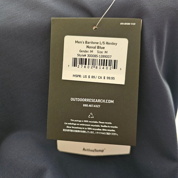 OUTDOOR RESEARCH NWT Baritone Naval Blue L/S ActiveTemp Button Henley Sz M - Picture 11 of 16